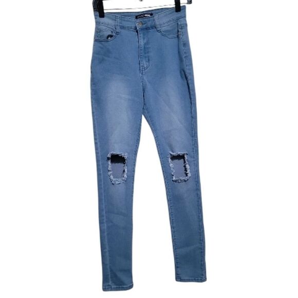 Fashionnova Light Blue Highwaist Skinny Distress Jeans Size 5/6 - Picture 5 of 6